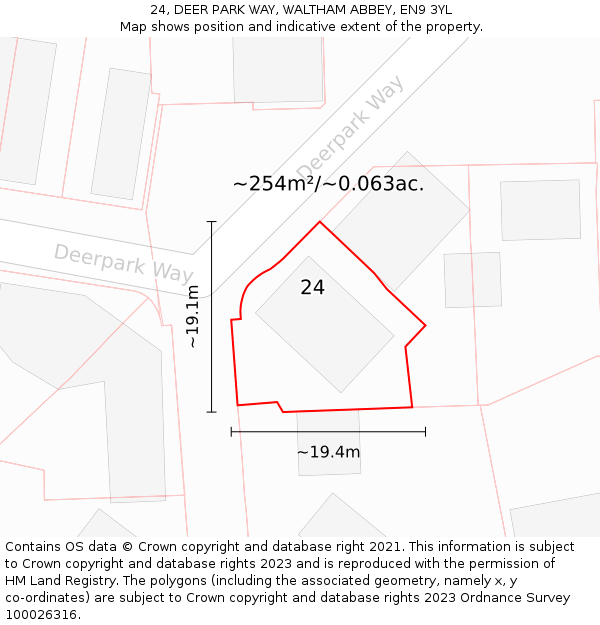 24, DEER PARK WAY, WALTHAM ABBEY, EN9 3YL: Plot and title map