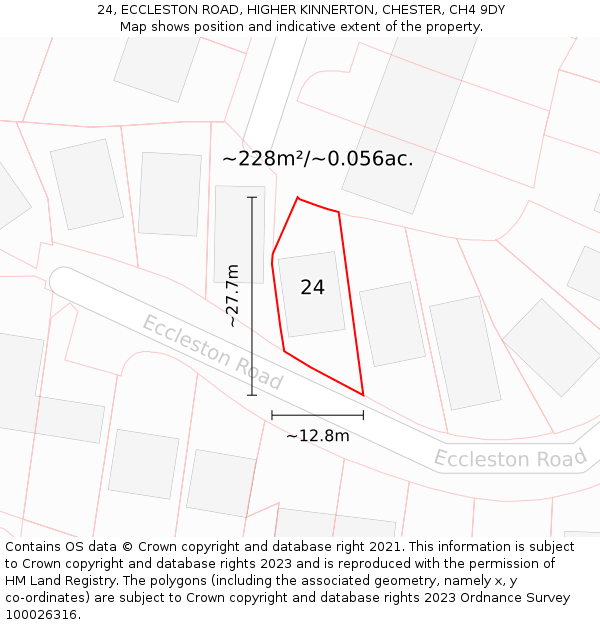 24, ECCLESTON ROAD, HIGHER KINNERTON, CHESTER, CH4 9DY: Plot and title map