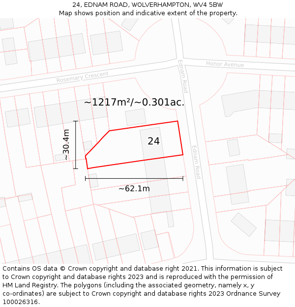 24, EDNAM ROAD, WOLVERHAMPTON, WV4 5BW: Plot and title map