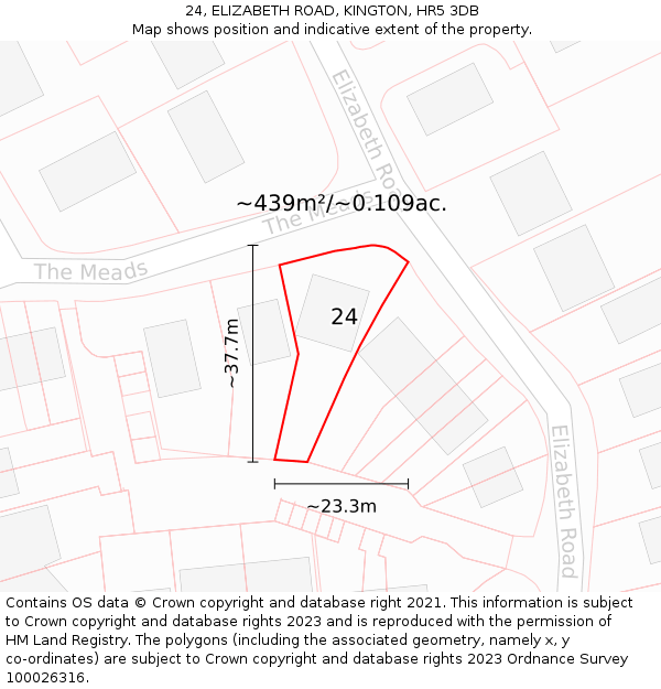 24, ELIZABETH ROAD, KINGTON, HR5 3DB: Plot and title map