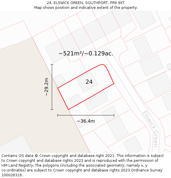 24, ELSWICK GREEN, SOUTHPORT, PR9 9XT: Plot and title map