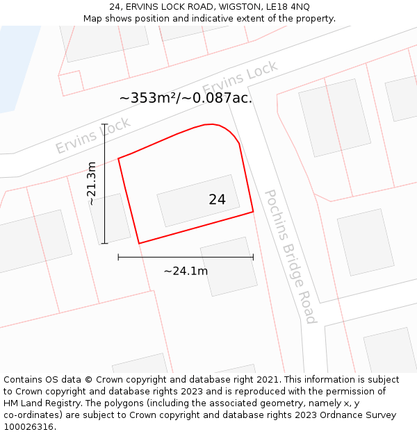 24, ERVINS LOCK ROAD, WIGSTON, LE18 4NQ: Plot and title map