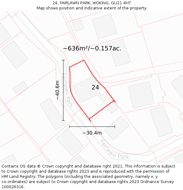 24, FAIRLAWN PARK, WOKING, GU21 4HT: Plot and title map