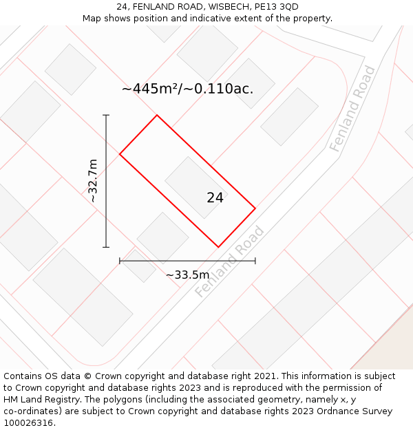 24, FENLAND ROAD, WISBECH, PE13 3QD: Plot and title map