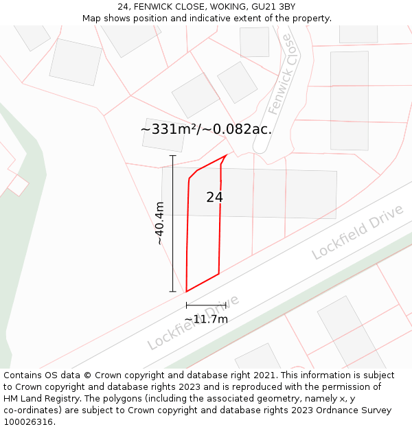 24, FENWICK CLOSE, WOKING, GU21 3BY: Plot and title map