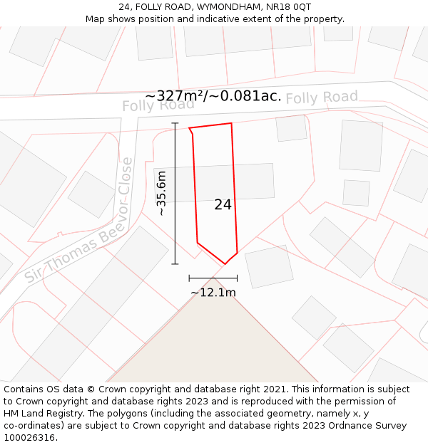 24, FOLLY ROAD, WYMONDHAM, NR18 0QT: Plot and title map