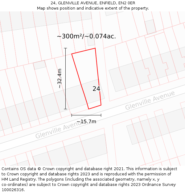 24, GLENVILLE AVENUE, ENFIELD, EN2 0ER: Plot and title map