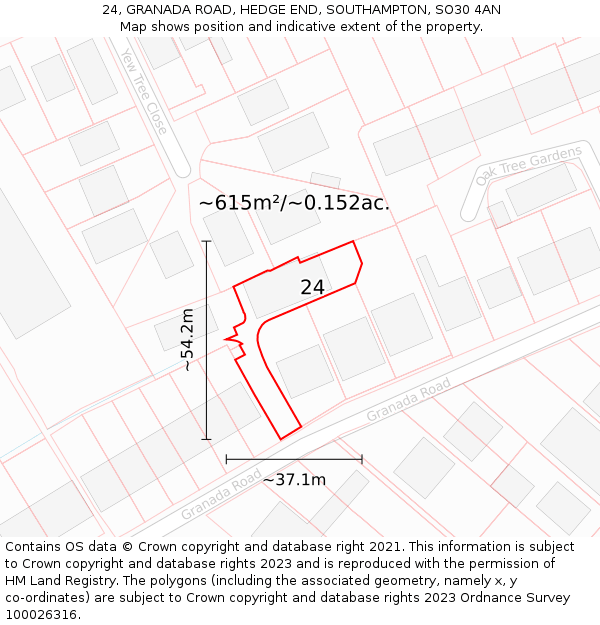 24, GRANADA ROAD, HEDGE END, SOUTHAMPTON, SO30 4AN: Plot and title map