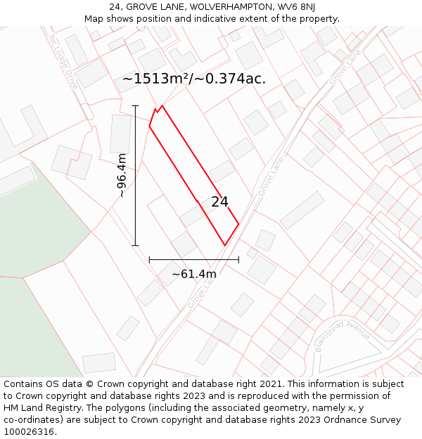 24, GROVE LANE, WOLVERHAMPTON, WV6 8NJ: Plot and title map