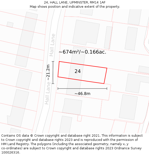 24, HALL LANE, UPMINSTER, RM14 1AF: Plot and title map