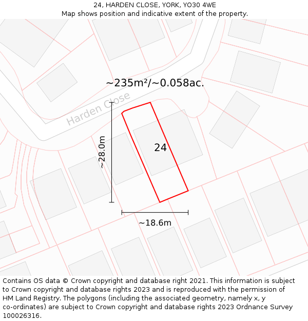 24, HARDEN CLOSE, YORK, YO30 4WE: Plot and title map