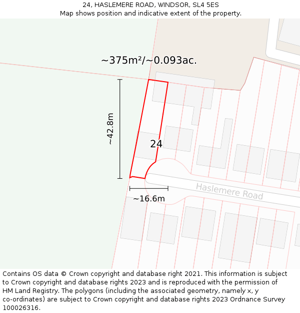 24, HASLEMERE ROAD, WINDSOR, SL4 5ES: Plot and title map