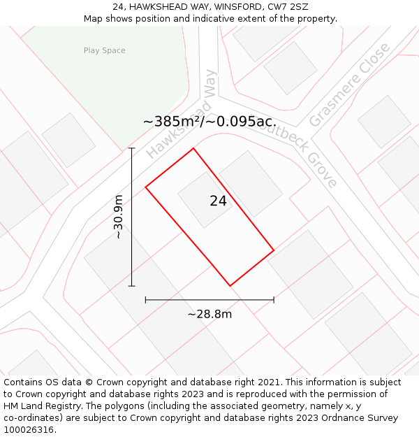 24, HAWKSHEAD WAY, WINSFORD, CW7 2SZ: Plot and title map