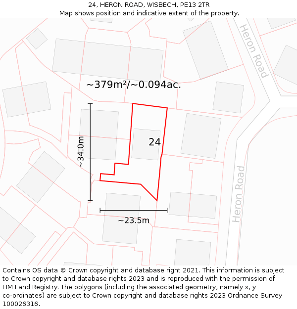 24, HERON ROAD, WISBECH, PE13 2TR: Plot and title map