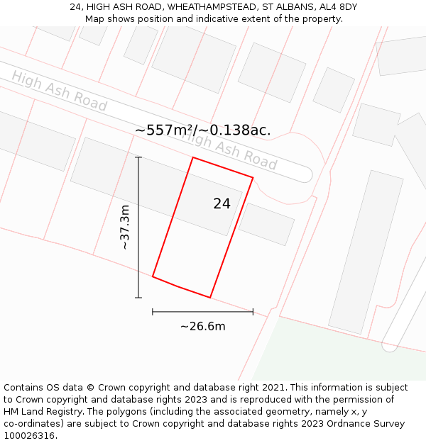 24, HIGH ASH ROAD, WHEATHAMPSTEAD, ST ALBANS, AL4 8DY: Plot and title map