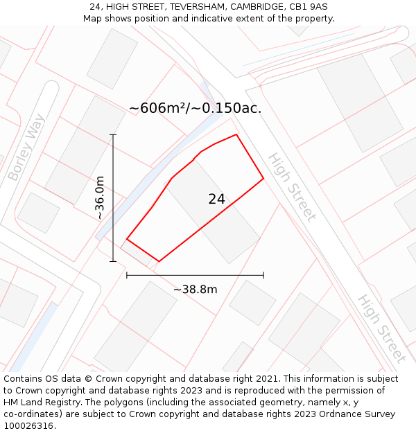 24, HIGH STREET, TEVERSHAM, CAMBRIDGE, CB1 9AS: Plot and title map