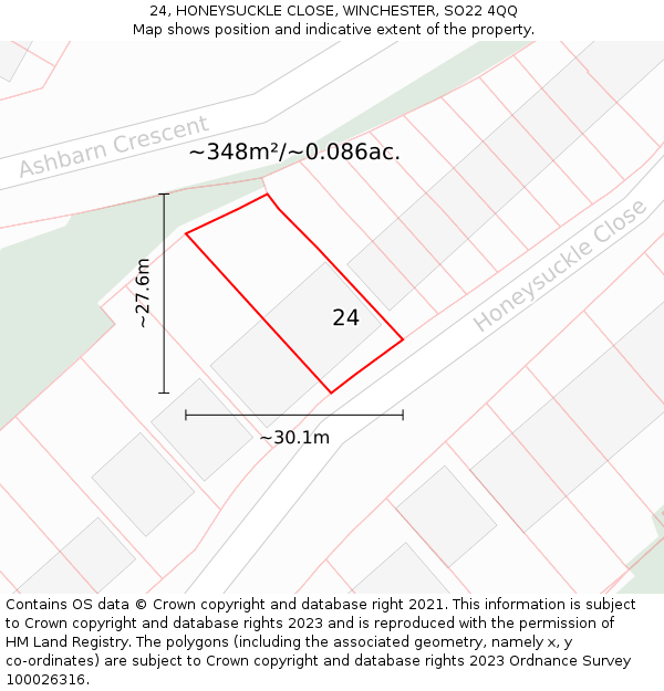 24, HONEYSUCKLE CLOSE, WINCHESTER, SO22 4QQ: Plot and title map