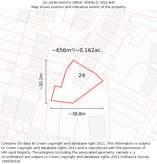 24, JOHN GOOCH DRIVE, ENFIELD, EN2 8HF: Plot and title map