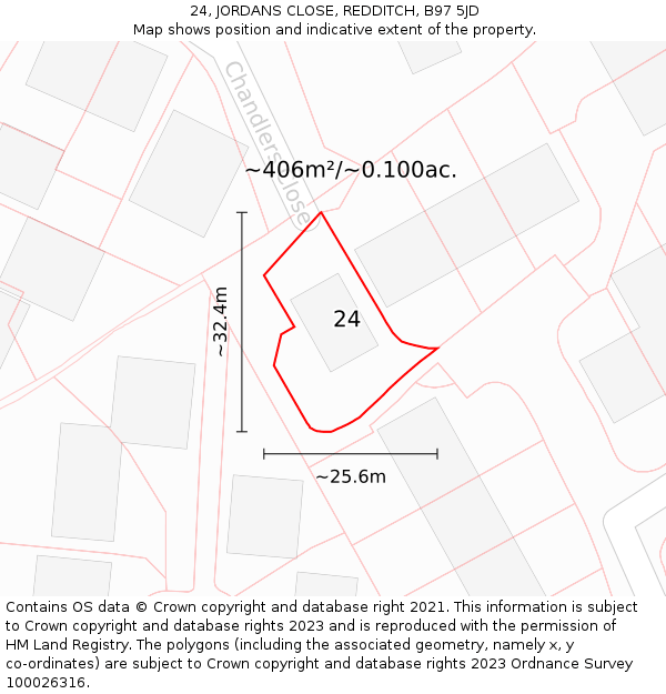 24, JORDANS CLOSE, REDDITCH, B97 5JD: Plot and title map