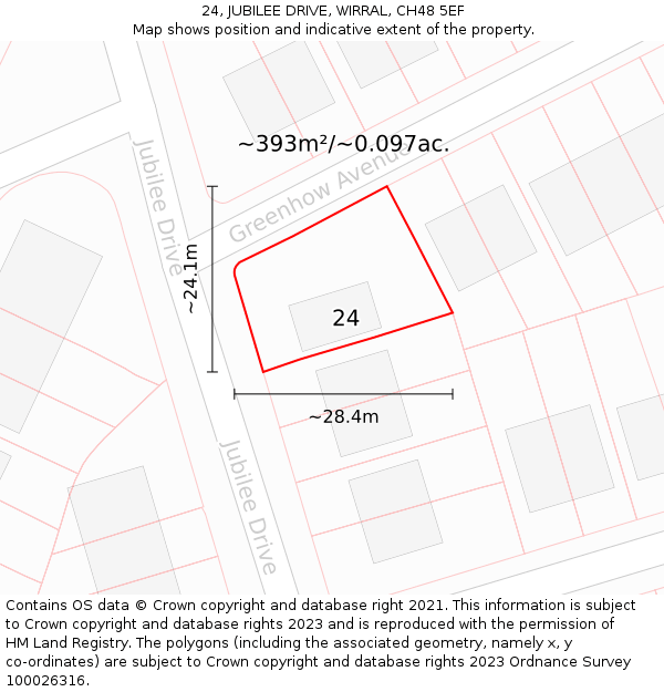 24, JUBILEE DRIVE, WIRRAL, CH48 5EF: Plot and title map