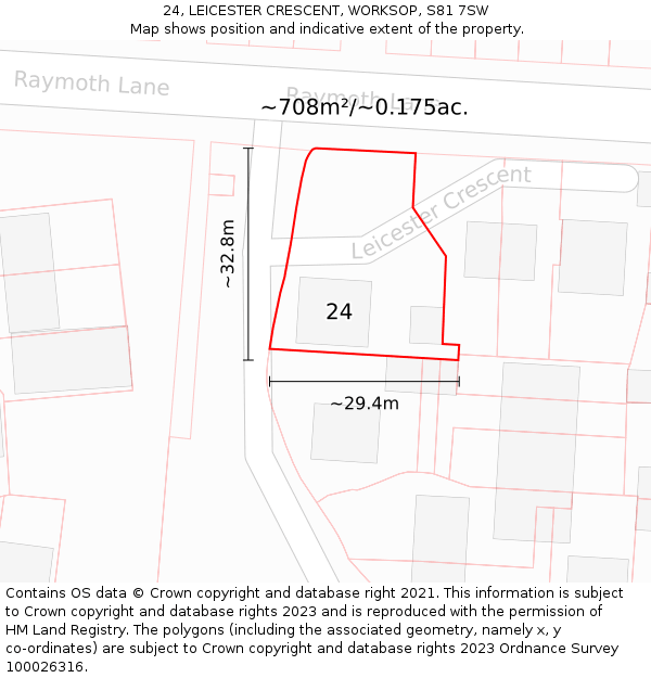 24, LEICESTER CRESCENT, WORKSOP, S81 7SW: Plot and title map