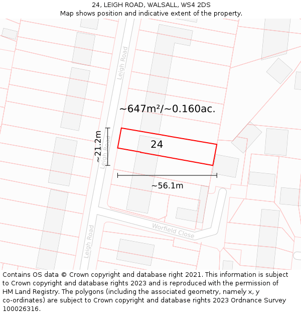24, LEIGH ROAD, WALSALL, WS4 2DS: Plot and title map
