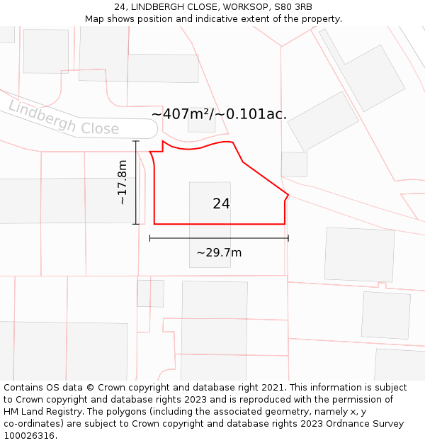 24, LINDBERGH CLOSE, WORKSOP, S80 3RB: Plot and title map