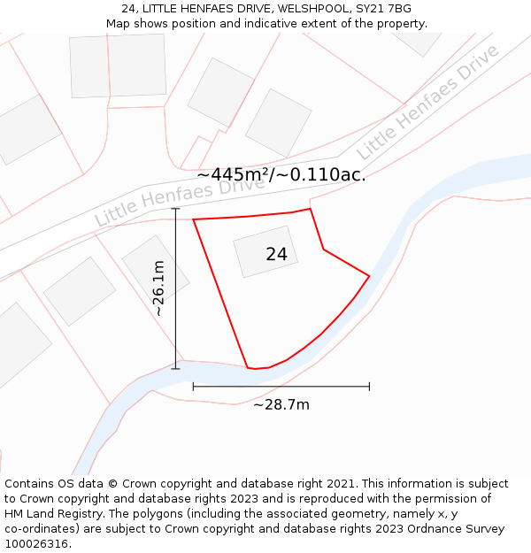 24, LITTLE HENFAES DRIVE, WELSHPOOL, SY21 7BG: Plot and title map