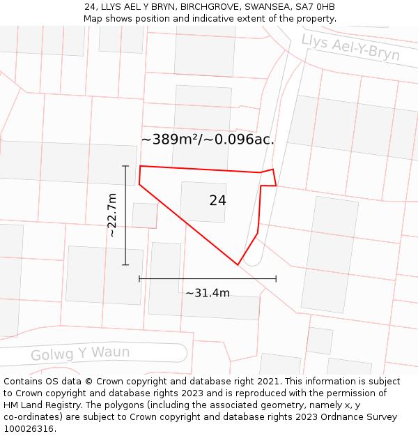 24, LLYS AEL Y BRYN, BIRCHGROVE, SWANSEA, SA7 0HB: Plot and title map