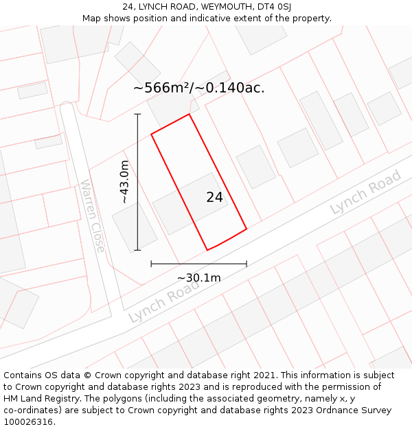 24, LYNCH ROAD, WEYMOUTH, DT4 0SJ: Plot and title map