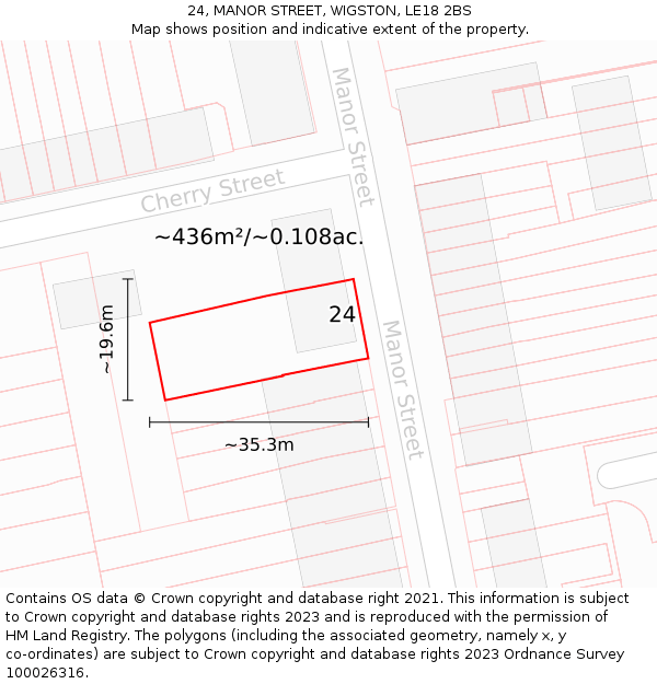 24, MANOR STREET, WIGSTON, LE18 2BS: Plot and title map