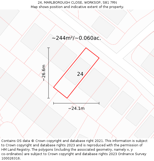 24, MARLBOROUGH CLOSE, WORKSOP, S81 7RN: Plot and title map