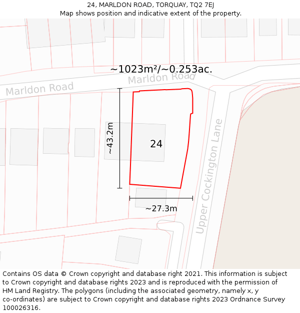 24, MARLDON ROAD, TORQUAY, TQ2 7EJ: Plot and title map