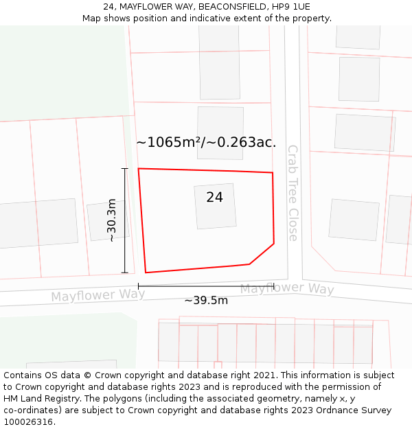 24, MAYFLOWER WAY, BEACONSFIELD, HP9 1UE: Plot and title map