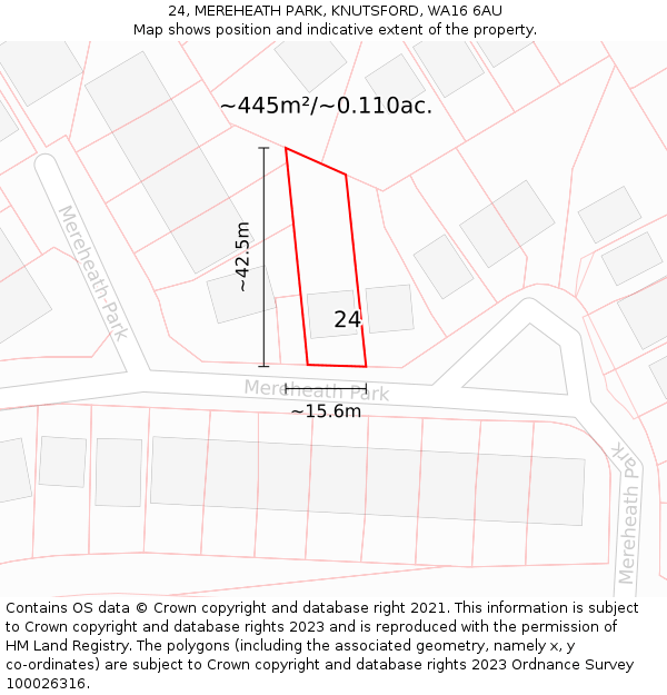 24, MEREHEATH PARK, KNUTSFORD, WA16 6AU: Plot and title map