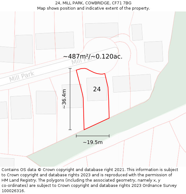 24, MILL PARK, COWBRIDGE, CF71 7BG: Plot and title map