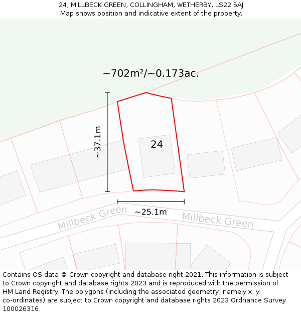 24, MILLBECK GREEN, COLLINGHAM, WETHERBY, LS22 5AJ: Plot and title map