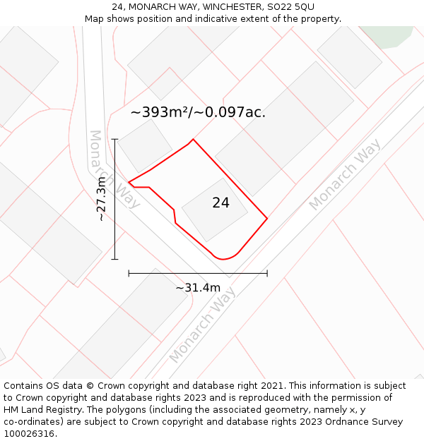 24, MONARCH WAY, WINCHESTER, SO22 5QU: Plot and title map