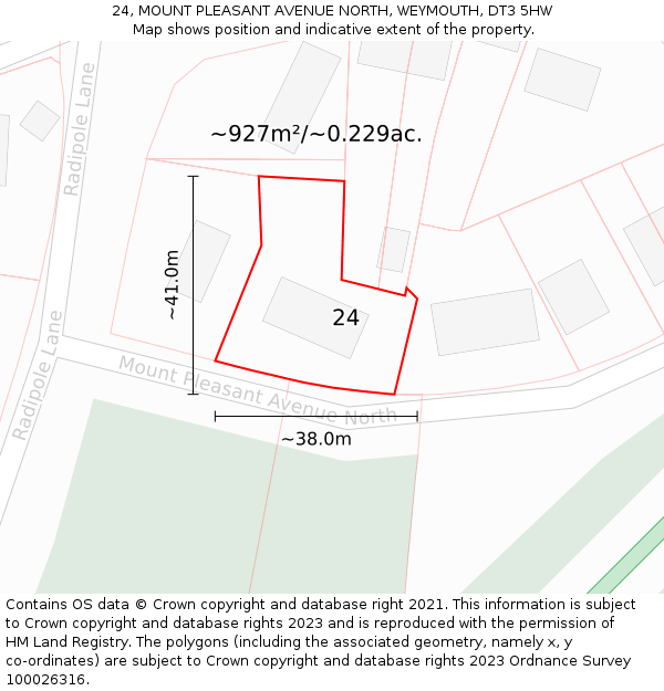 24, MOUNT PLEASANT AVENUE NORTH, WEYMOUTH, DT3 5HW: Plot and title map