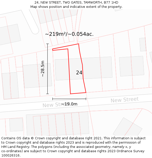 24, NEW STREET, TWO GATES, TAMWORTH, B77 1HD: Plot and title map