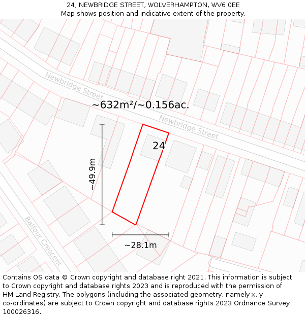 24, NEWBRIDGE STREET, WOLVERHAMPTON, WV6 0EE: Plot and title map