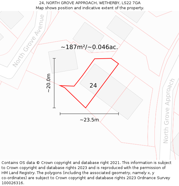 24, NORTH GROVE APPROACH, WETHERBY, LS22 7GA: Plot and title map