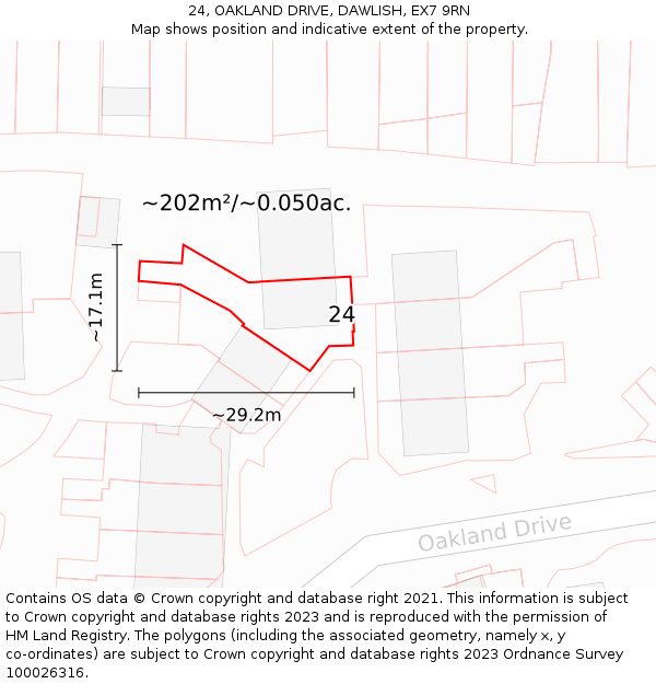 24, OAKLAND DRIVE, DAWLISH, EX7 9RN: Plot and title map