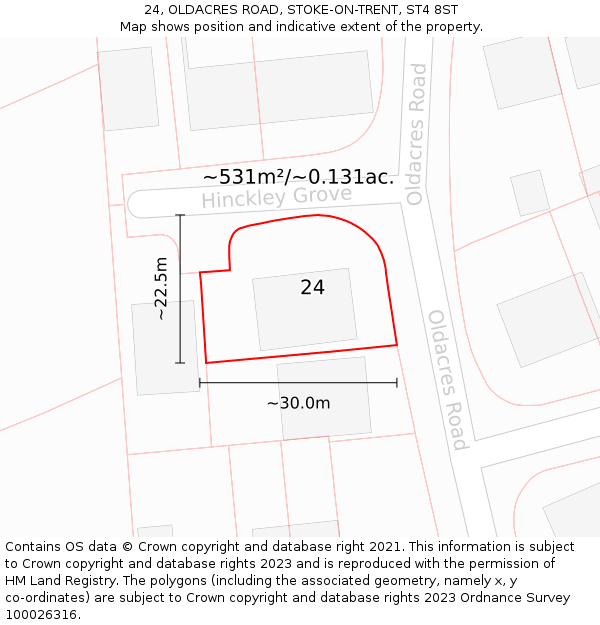 24, OLDACRES ROAD, STOKE-ON-TRENT, ST4 8ST: Plot and title map