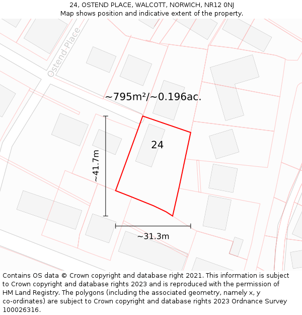 24, OSTEND PLACE, WALCOTT, NORWICH, NR12 0NJ: Plot and title map