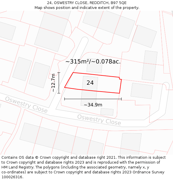 24, OSWESTRY CLOSE, REDDITCH, B97 5QE: Plot and title map