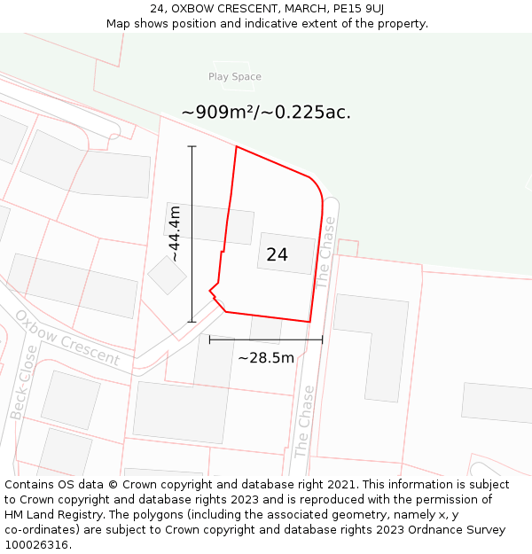 24, OXBOW CRESCENT, MARCH, PE15 9UJ: Plot and title map