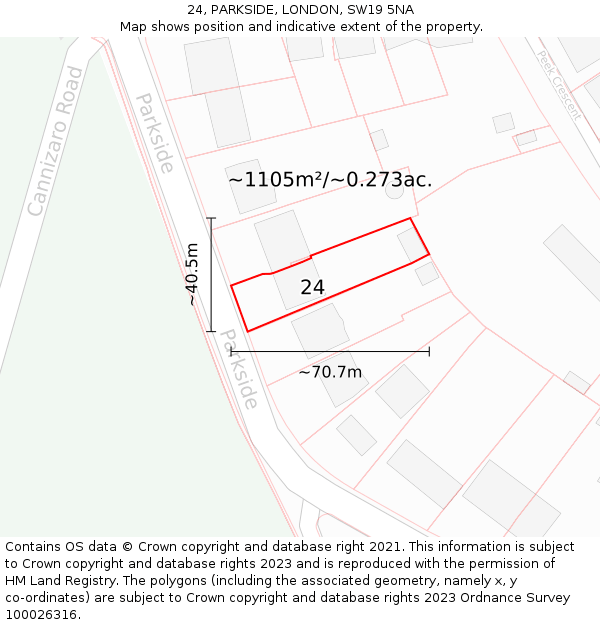 24, PARKSIDE, LONDON, SW19 5NA: Plot and title map