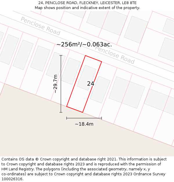 24, PENCLOSE ROAD, FLECKNEY, LEICESTER, LE8 8TE: Plot and title map