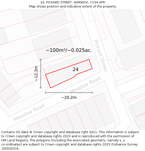 24, PICKARD STREET, WARWICK, CV34 4PR: Plot and title map